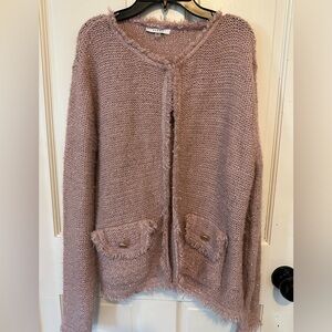Sioni Women Pink Cardigan With Metallic Thread & Fringe Hem Size XLARGE